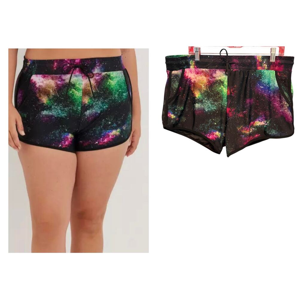 Torrid 1 (1X 14/16) Black Space Galaxy High Waist Active Swim Shorts w/Pockets